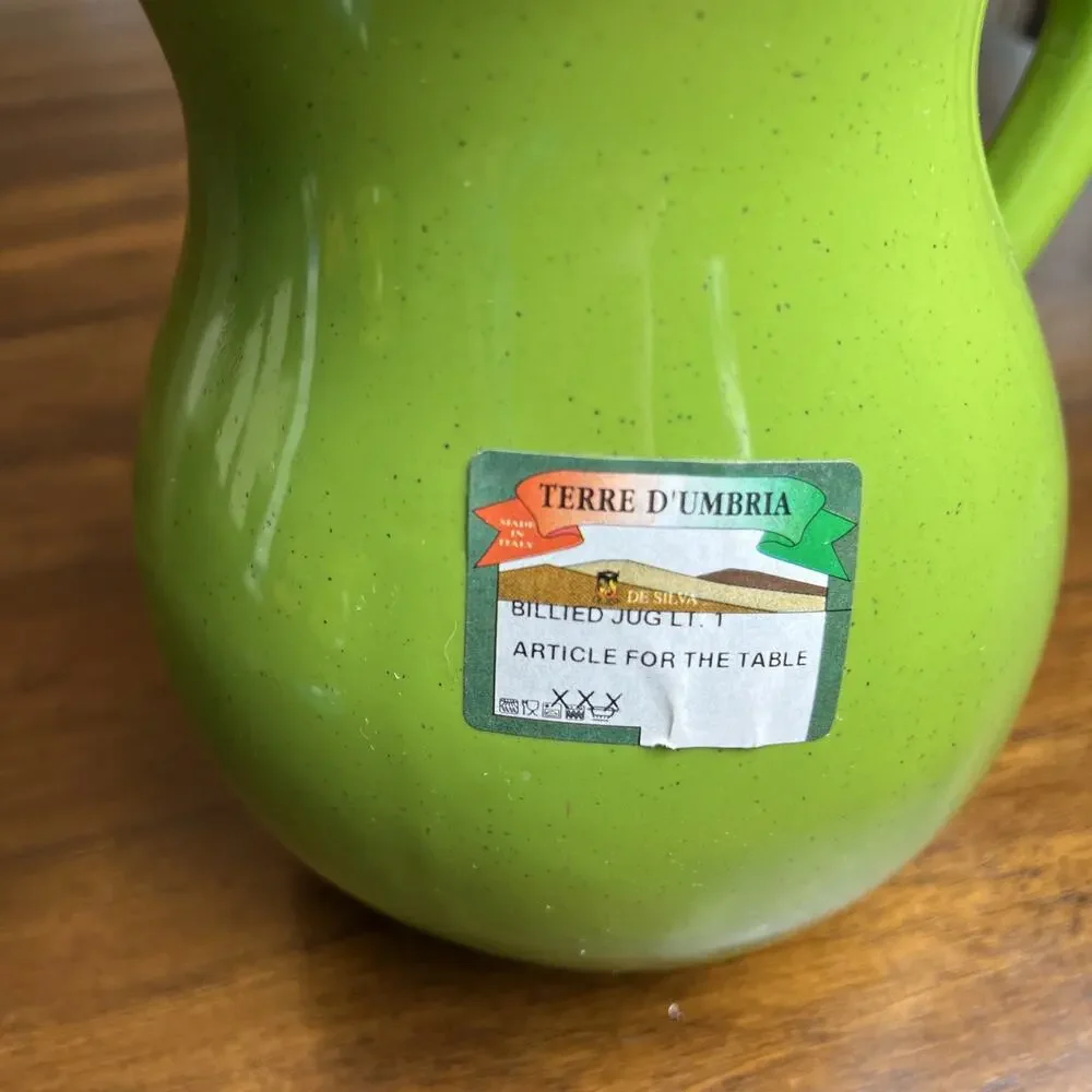 Speckled Green Terre D'Umbria Rustic Pitcher, Made in Italy 6-3/4” Stoneware